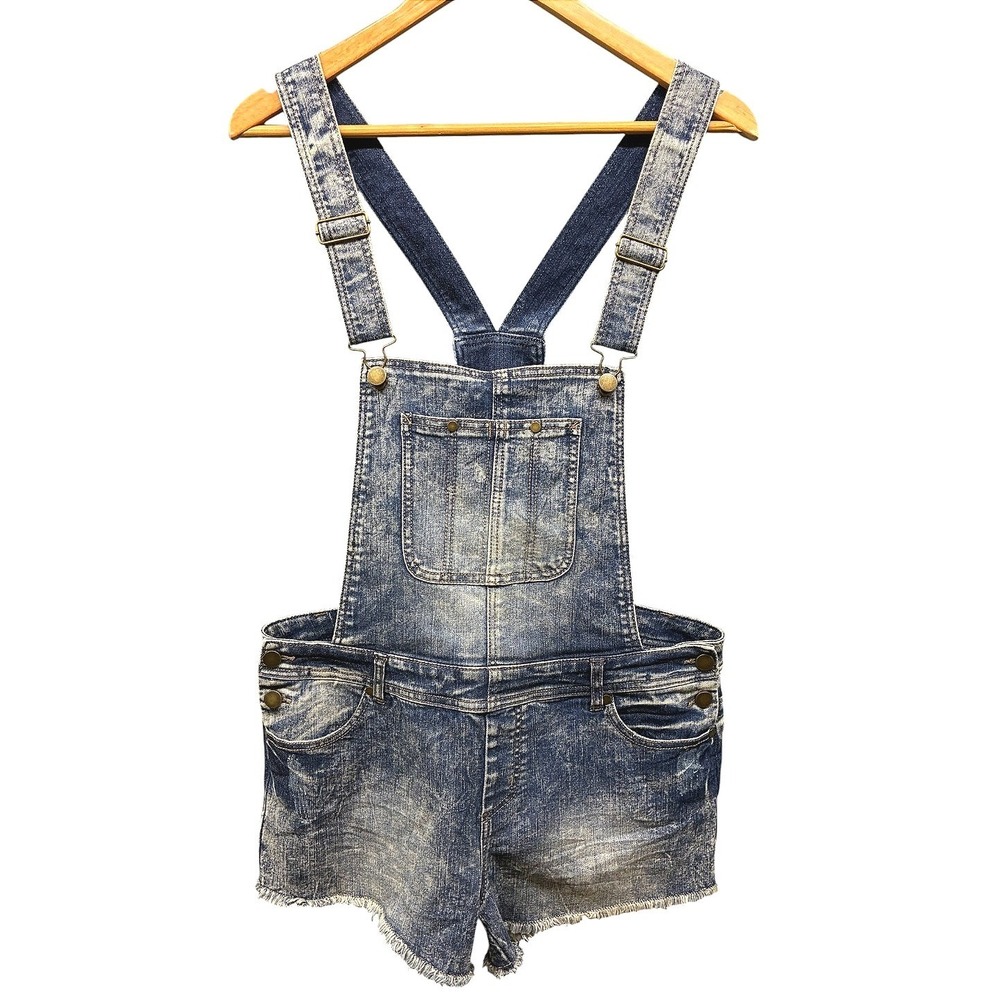 Fire Los Angeles Denim Overalls Women's M Blue Acid Wash Distressed Frayed